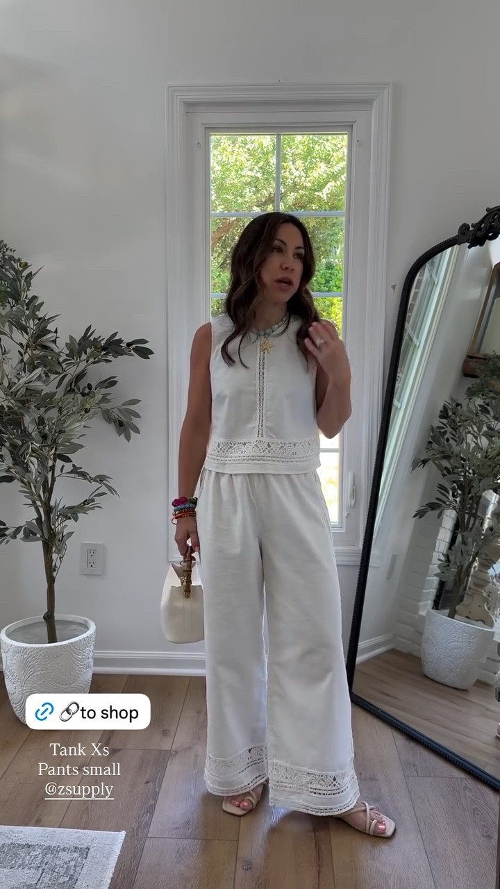 Tank Xs. small white pants.

#LTKOver40 #LTKPetite