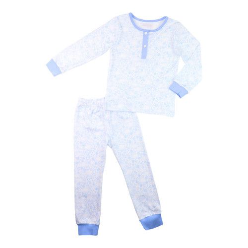 Blue And White Easter Print Knit Pajamas | Cecil and Lou