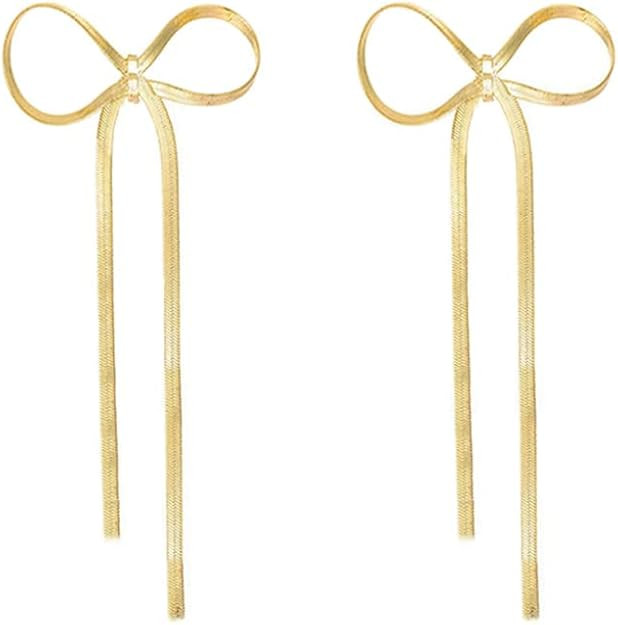 Bow Drop Dangle Earrings for Women, Long Tassel Chain Earrings Wedding Statement Earrings | Amazon (US)
