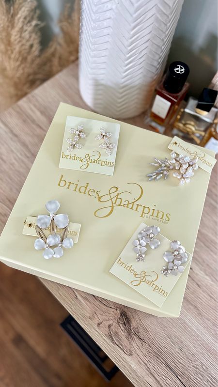 Pearl earrings + hair clips from brides and hairpins perfect for all of your wedding day hair looks 🤍