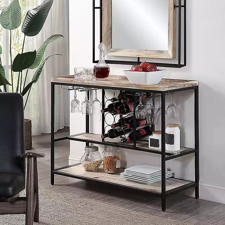 New! Natural Wood & Black Metal Wine Rack Console Table | Kirkland's Home