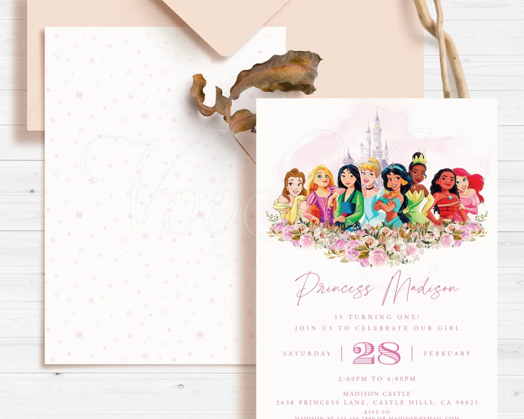 Princess Birthday Invitation, Editable Modern Pink Purple Party Invite Template, Printable | Etsy (US)