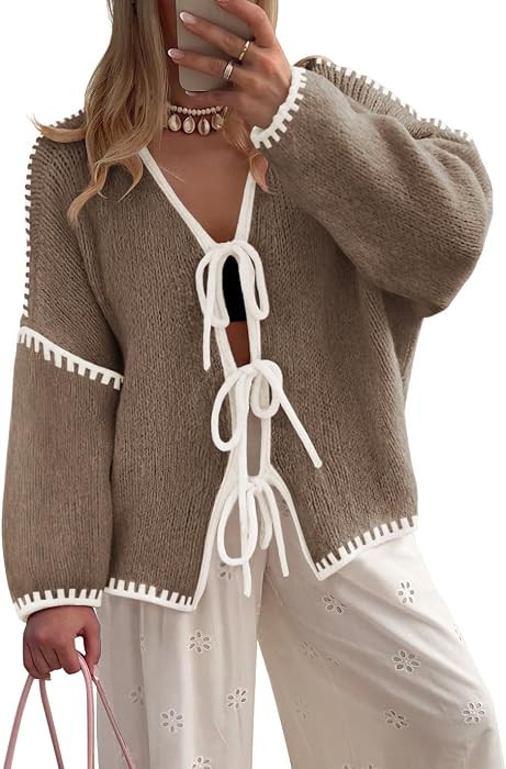 ZESICA Womens Long Sleeve Cardigans Tie Front Bow Sweaters | Amazon (US)