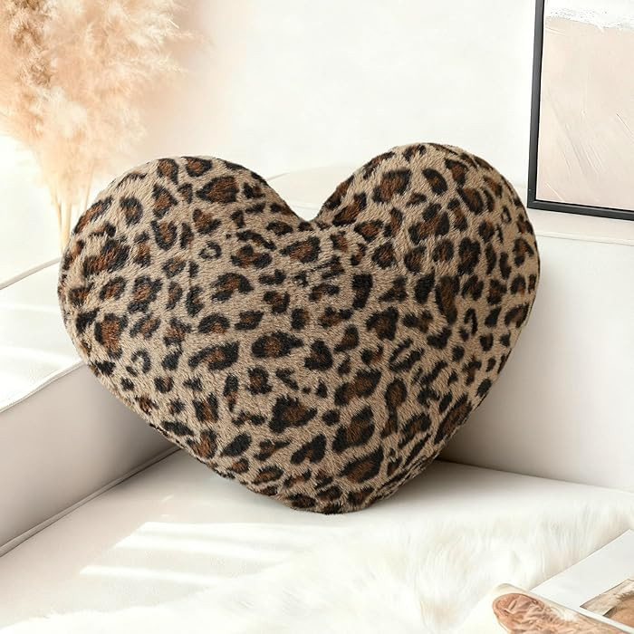 AELS Cheetah Print Heart Shaped Pillow, 20 Inches Decorative Leopard Love Pillow, Soft Fluffy Plu... | Amazon (US)