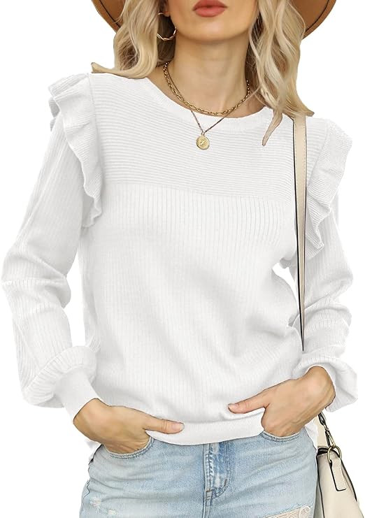 DEEP SELF Womens Long Sleeve Sweaters Ruffle Sweater for Women Casual Fall Sweatshirts Cozy Knit ... | Amazon (US)