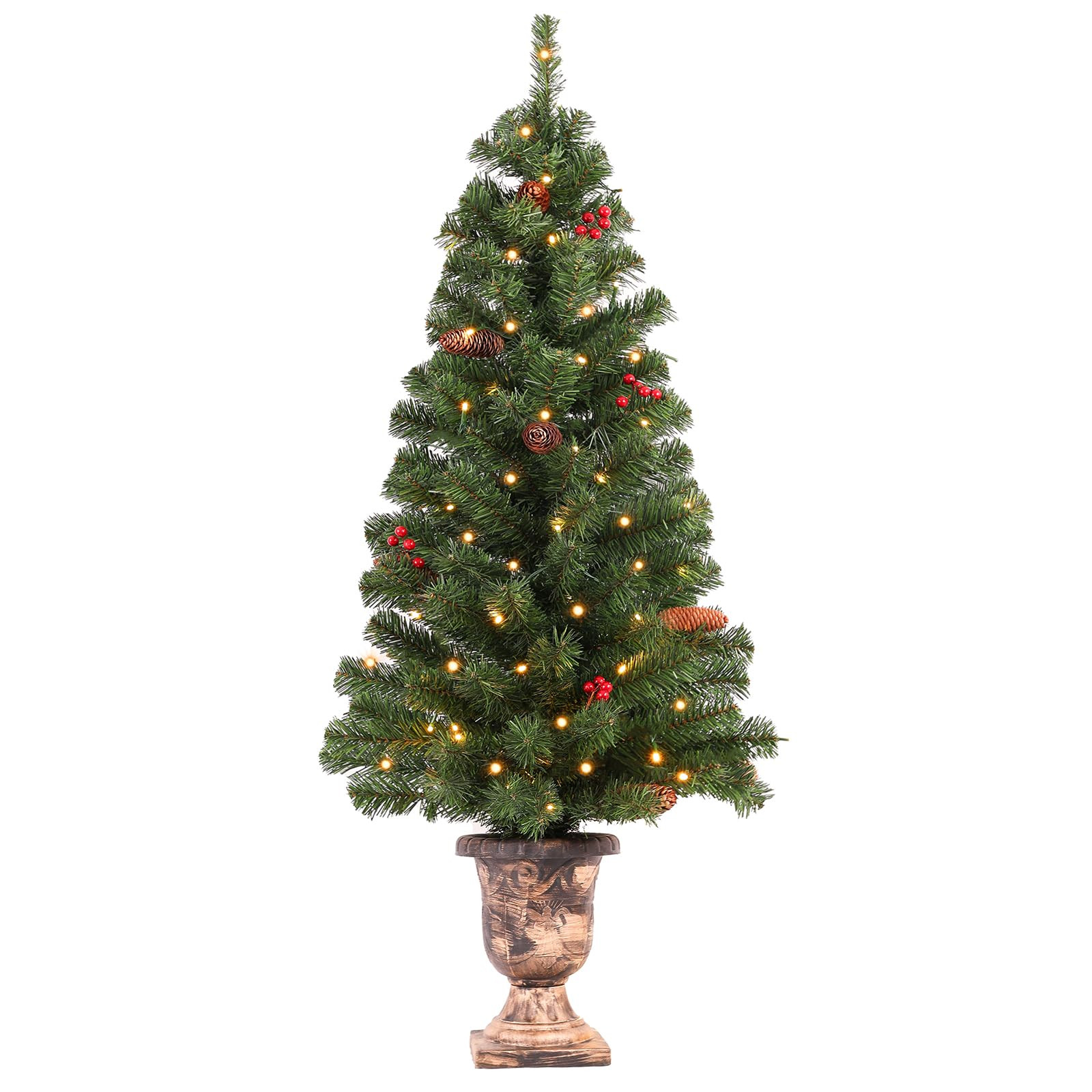 4FT Pre-lit Artificial Potted Christmas Tree with 50 LED Lights，Small Fake Spruce Tree,Xma Pine... | Amazon (US)