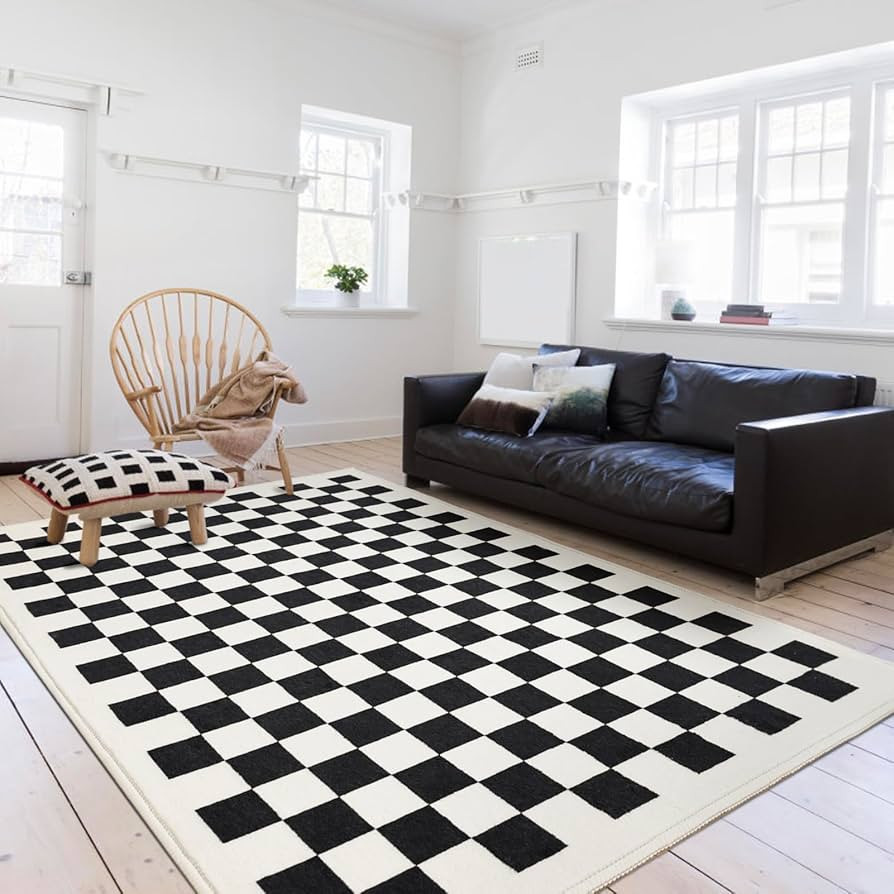 FROZZUR 5x7Ft Black and White Checkered Area Rug for Living Room, Black and White Rug Stain Resis... | Amazon (US)