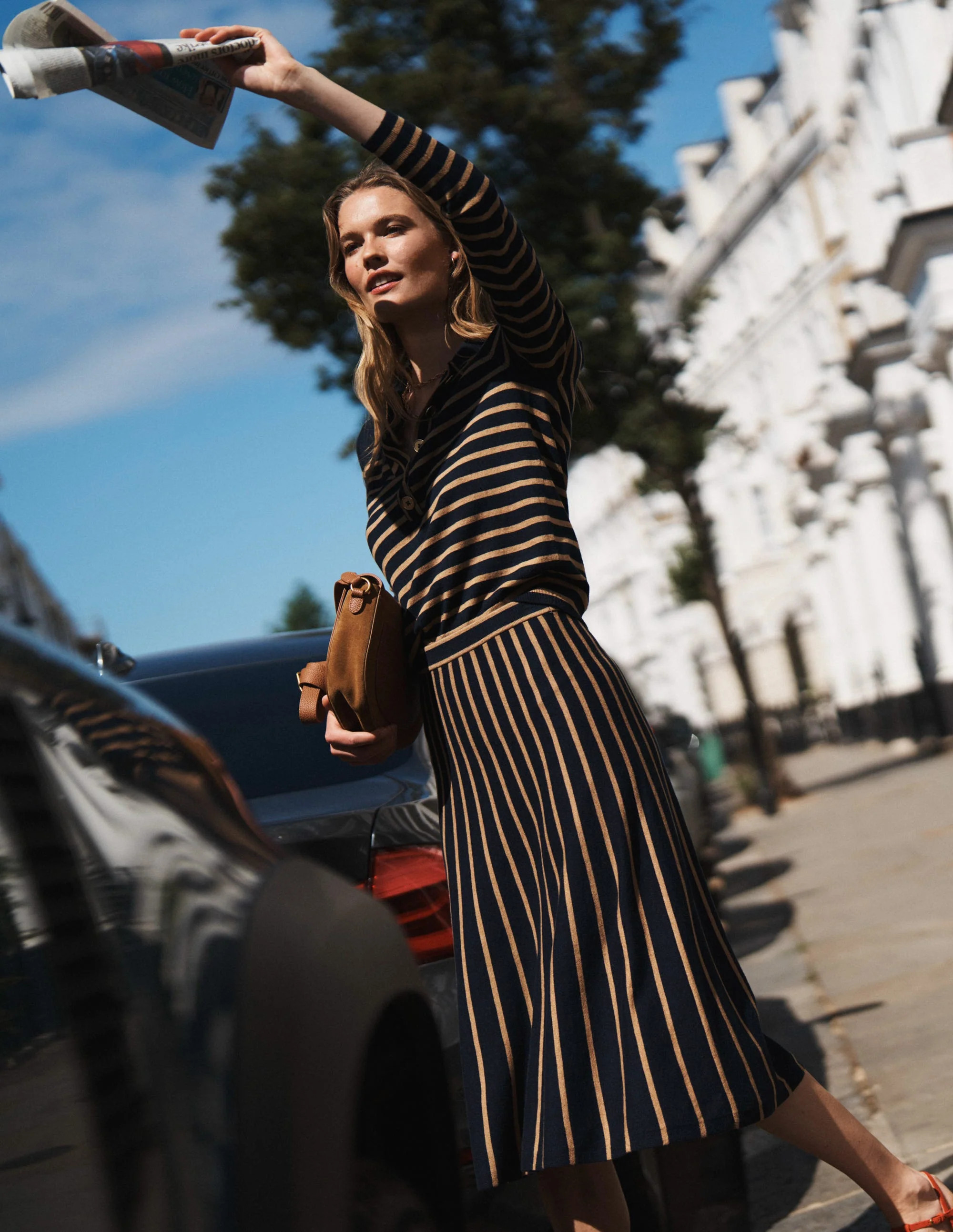 Liz Knitted Midi Skirt-Navy and Camel Stripe | Boden (US)