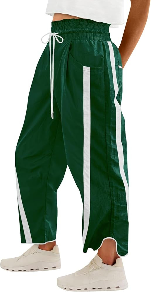 Womens Baggy Wide Leg Pants Casual Drawstring Elastic Waist Sweatpant Fashion Contrast Color Work... | Amazon (CA)