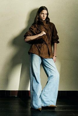 zBert Belted Cropped Trench in Vegan Suede | Fabrique