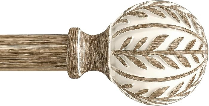 Boho Wood Curtain Rods for Windows 48 to 84 inch,1" Adjustable Heavy Duty Window Curtain Rod with Imitation Wood Grain Finials,Rustic Decorative Drapery Rods Set,Size:36-88'',Weathered Wood | Amazon (US)