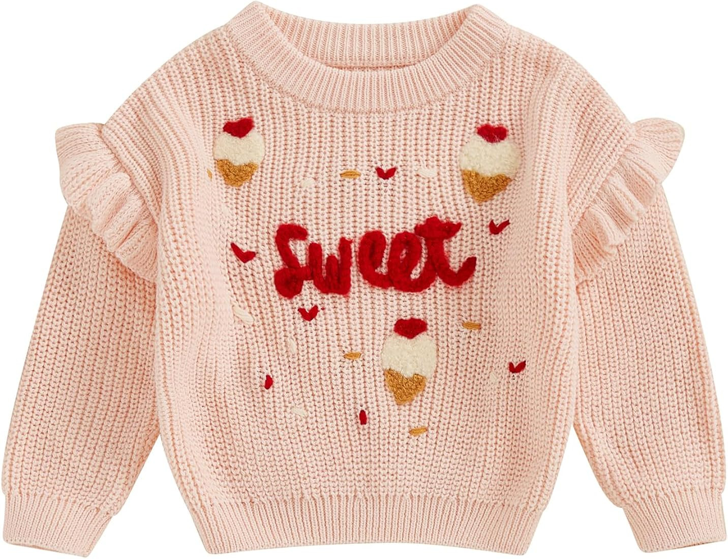 Toddler Kids Outfits Valentines Day Heart/Letter Embroidered Sweater Oversized Long Sleeve Knitte... | Amazon (US)