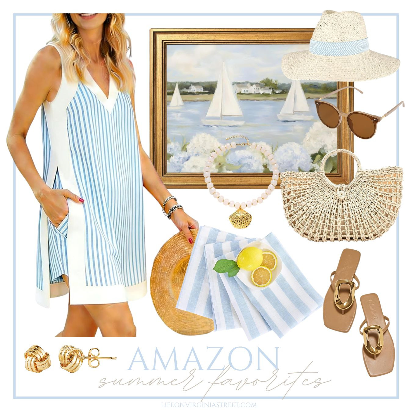 Chic summer favorites including this striped tunic and shorts set, striped linen napkins, hydrangea art, straw tote bag, and trendy sandals! And some are on sale for Amazon Prime Day! #ltkover40

#LTKHome #LTKSaleAlert #LTKSeasonal #LTKMidsize #LTKTall #LTKTravel #LTKSeasonal #LTKHome #LTKSaleAlert