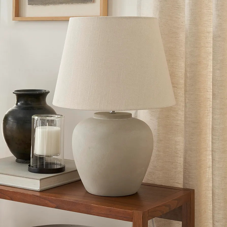 Nourison Home 20" Sand (Light Beige) Neutral Ceramic Table Lamp with Fabric Shade, Bedside Nights... | Amazon (US)