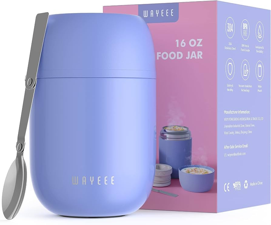 WayEee Insulated Food Jar Vacuum Bento Box Lunch Containers 16 oz for Kids Adults, Stainless Stee... | Amazon (US)