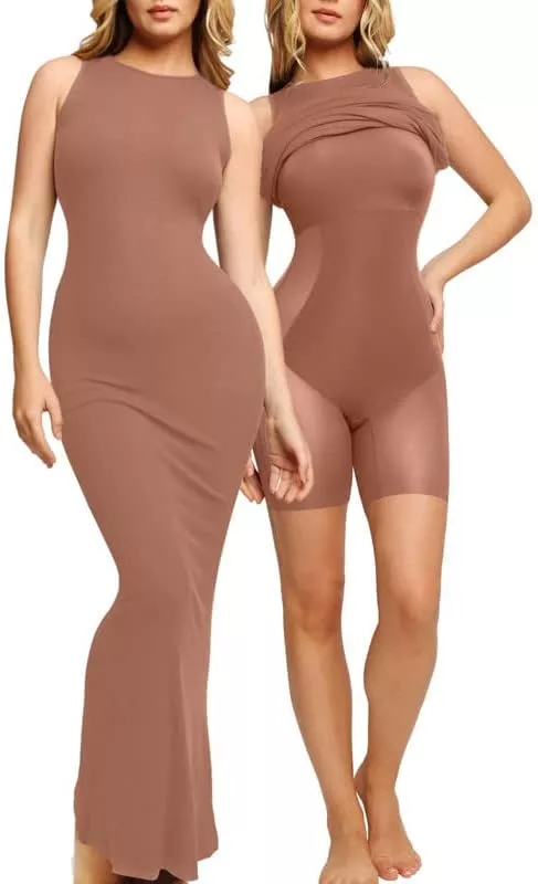 Popilush Shaper Dress Mini Slit Built in Shapewear Bra 8 in 1