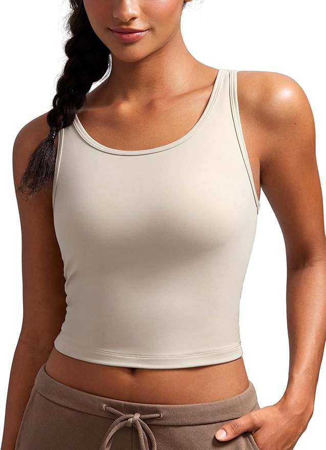 CRZ YOGA Womens Butterluxe Double Lined Tank Tops Scoop Neck Racerback Workout Tanks Sleeveless C... | Amazon (US)