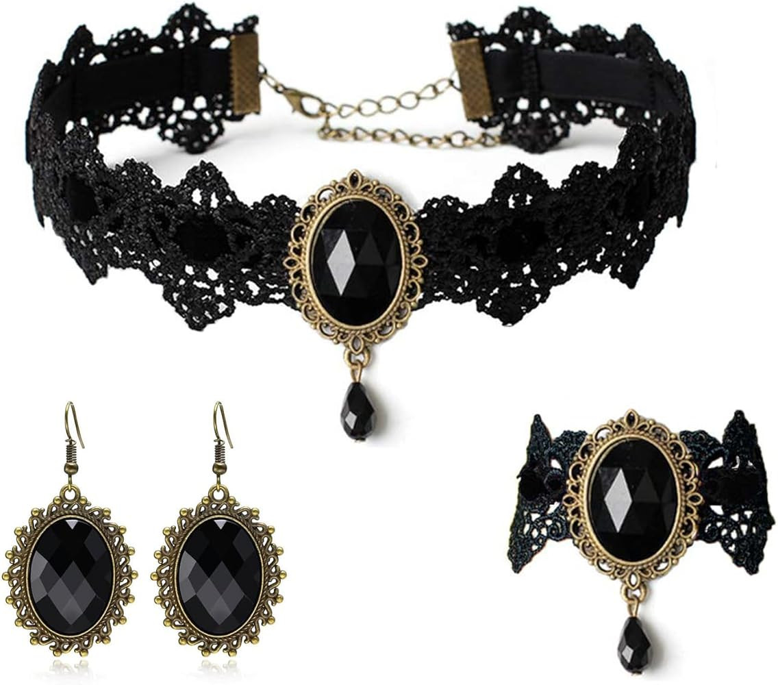 Gothic Victorian Style Vampire Choker Necklace Bracelet Earrings Set,Halloween Pirate Steampunk W... | Amazon (US)