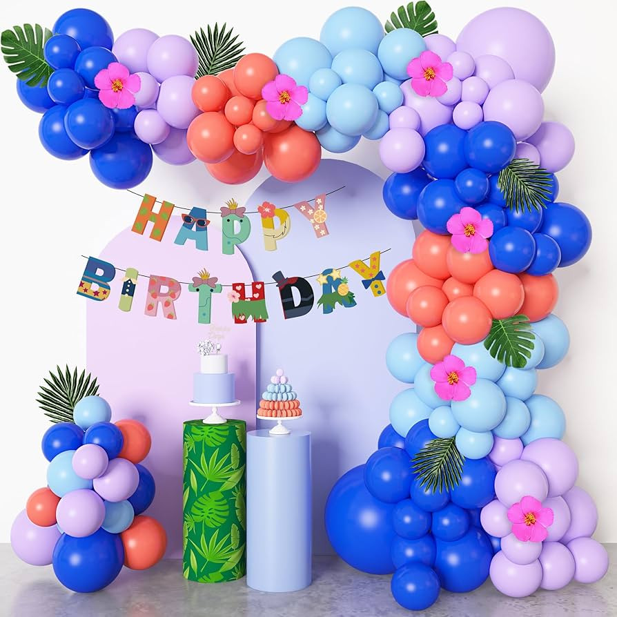 131Pcs Stich Balloons Birthday Party Decorations Garland Arch Kit, Blue Purple Balloon Happy Birt... | Amazon (US)