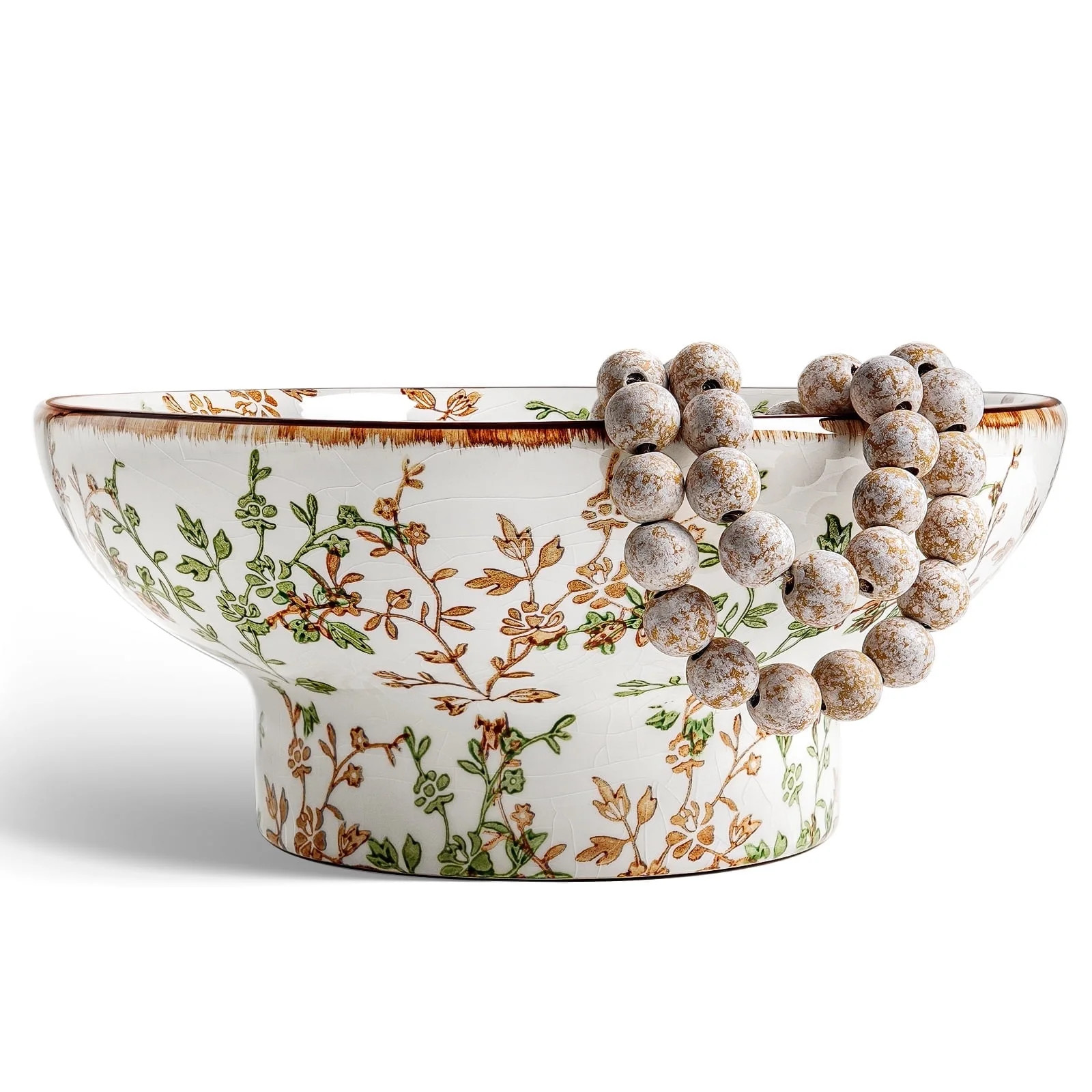 LE TAUCI 10" Vintage Floral Ceramic Decorative Bowl, Footed Centerpiece Bowl for Dining Table, Co... | Walmart (US)