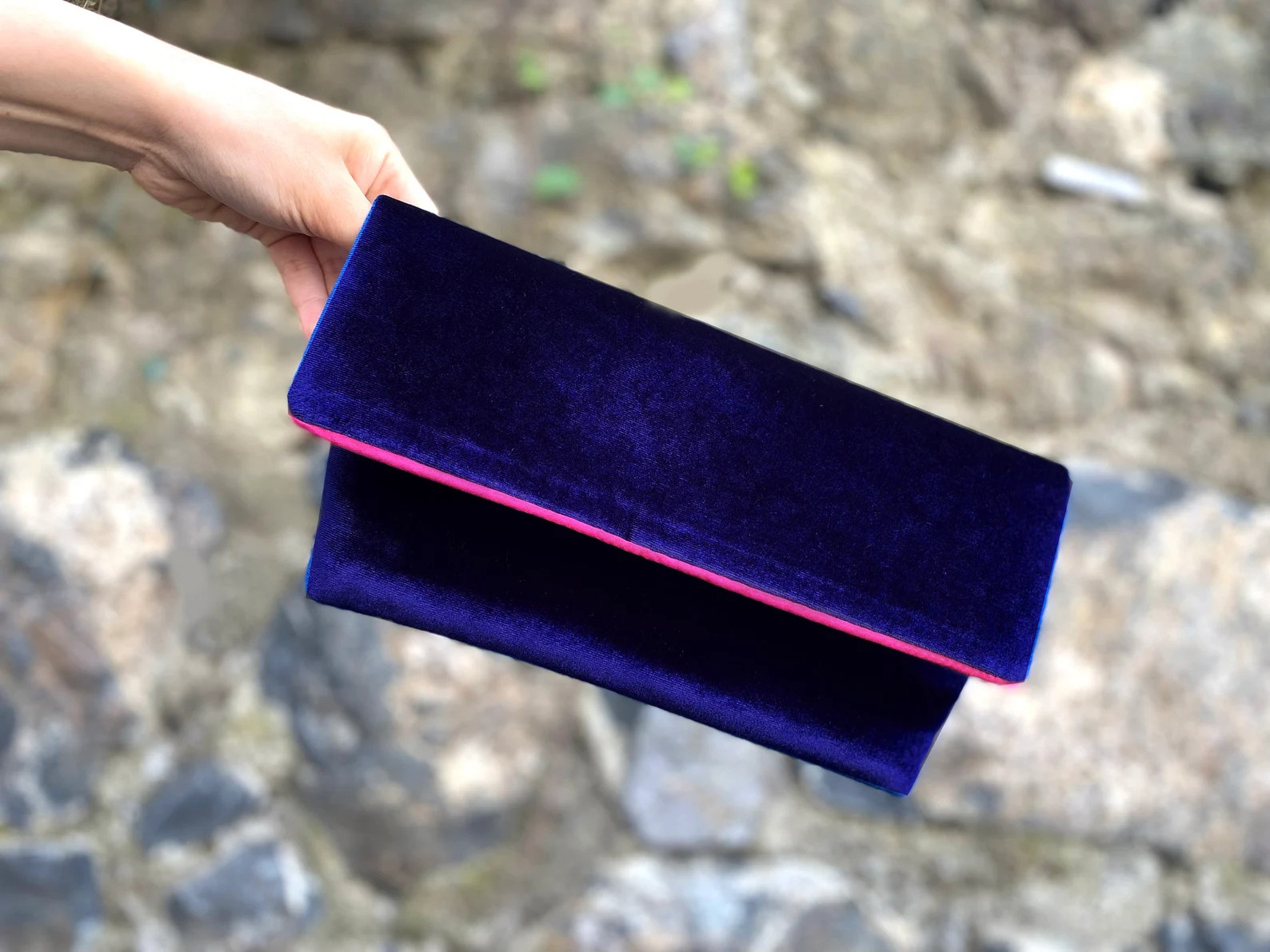 Evening Envelop Clutch Bag With Removable Wristlet Handle, Navy Blue With Fuchsia Bia Trim - Cust... | Etsy (Global)