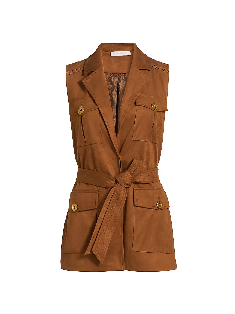 Women's Austin Faux-Suede Tie-Waist Vest - Saddle - Size Small | Saks Fifth Avenue