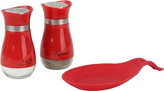Round Silicone Spoon Rest & 4oz Glass Salt and Pepper Shaker Set (Red) | Amazon (US)