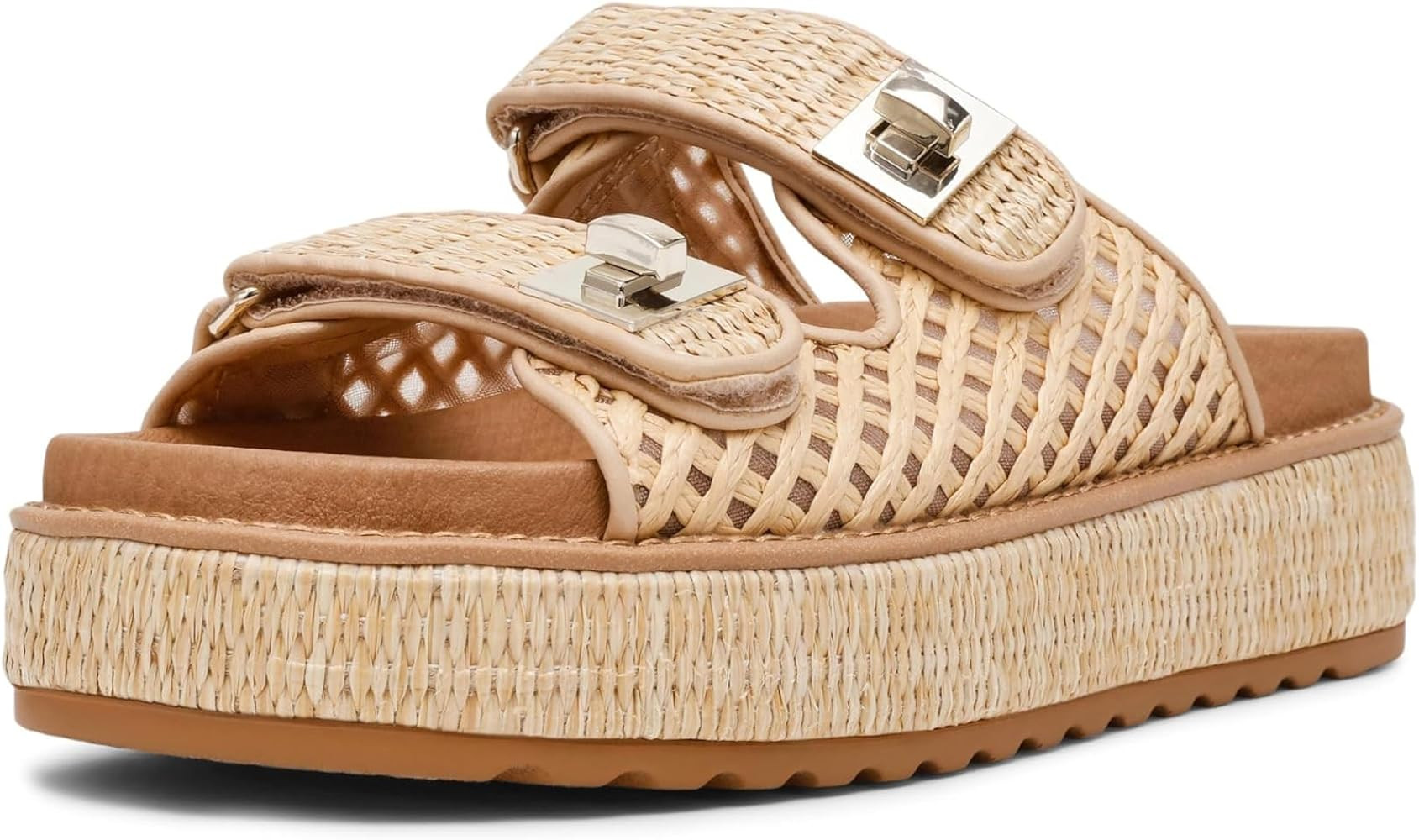 Amazon.com | Steve Madden Women's Bigschmona Sandal, Natural Raffia, 8.5 | Slides | Amazon (US)