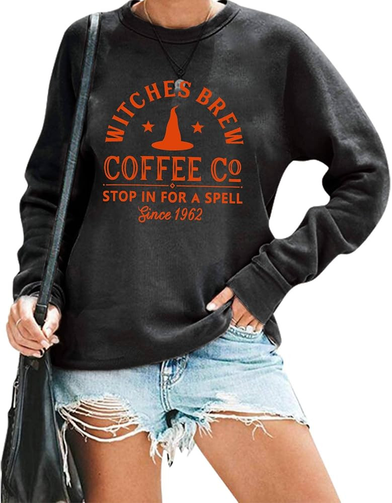 Women Witches Brew Sweatshirt Fall Sweater Funny Spooky Horror Season Sweatshirt Halloween Graphic T | Amazon (US)
