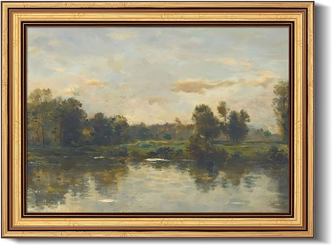 Gold Framed Vintage Wall Art Spring River Pond Landscape Painting Picture Wall Decor Rustic Natur... | Amazon (US)