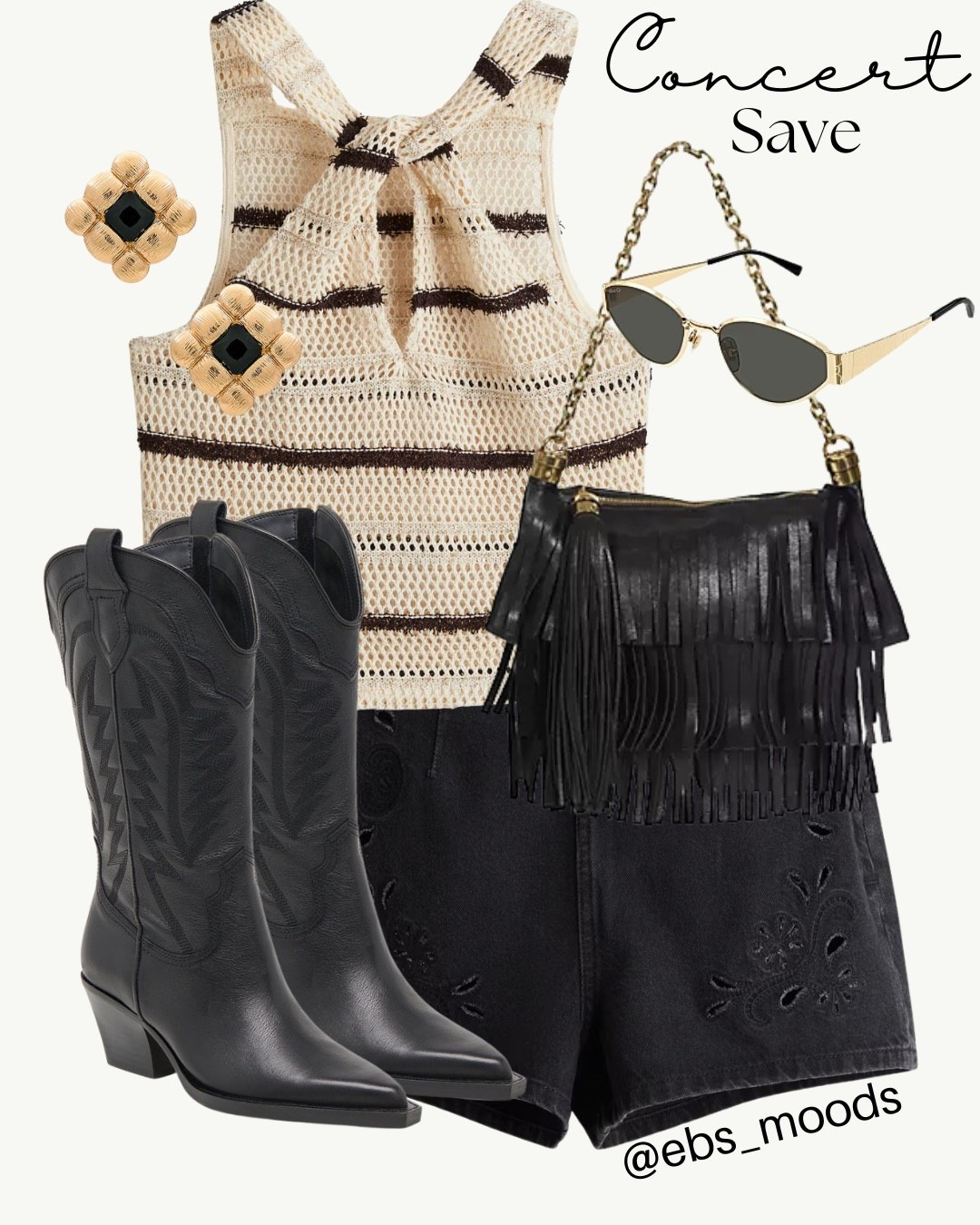 Concert outfit >> The perfect outfit for a summer concert with base pieces from H&M

Country country outfit, H&M, boots, fringe, neutral outfit, concert look 