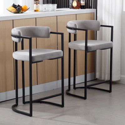 Modern Upholstered Hollow Bar Stool With Armrests And Footrests, Barrel High Stools | Wayfair North America