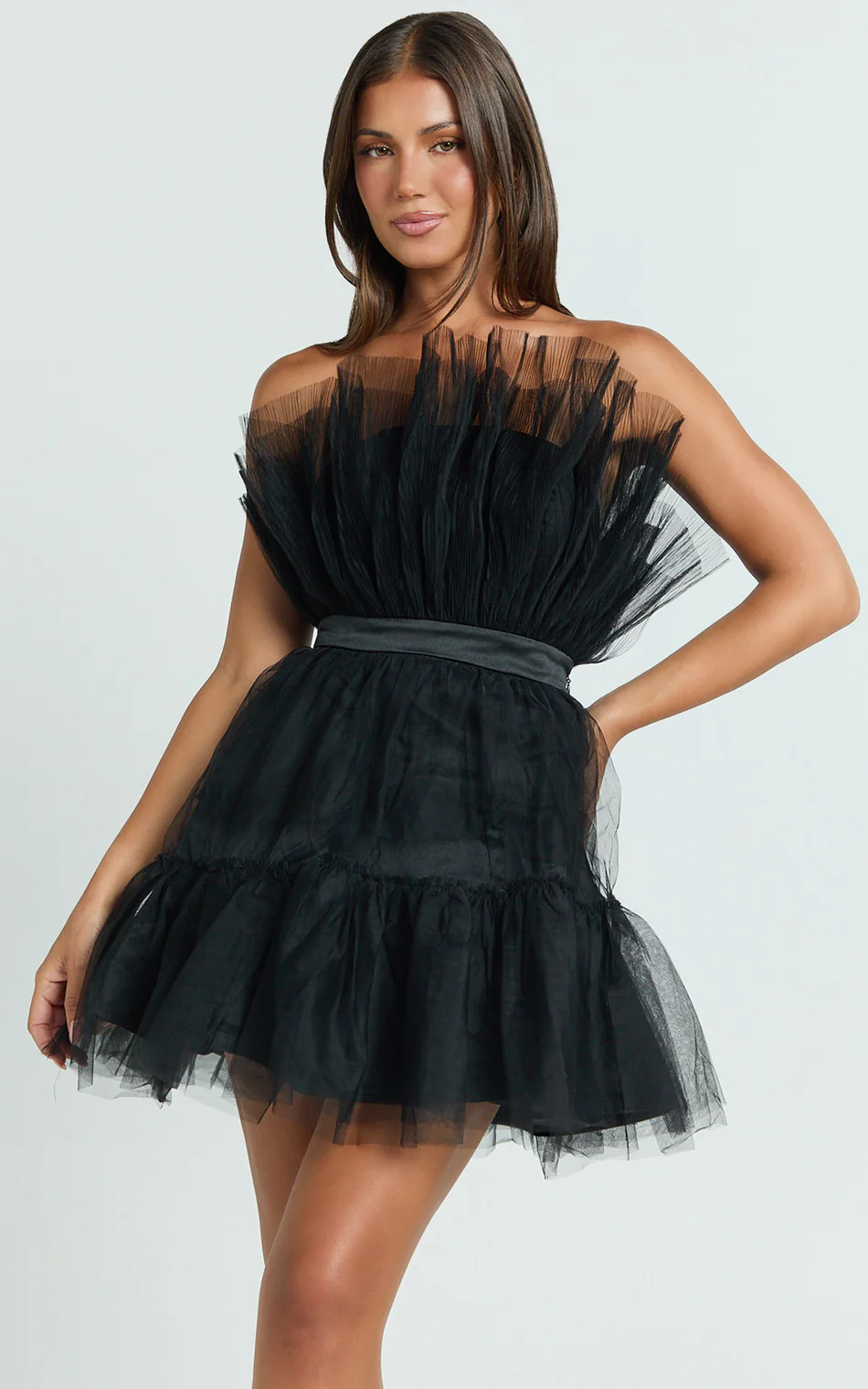 Amalya Mini Dress - Tiered Tulle Fit and Flare Dress in Black | Showpo (ANZ)