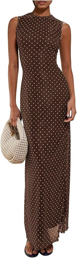 Milumia Women's Polka Dots Mesh Maxi Tank Dress Elegant Sleeveless Bodycon Long Dresses | Amazon (US)