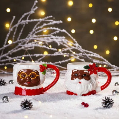 African American Mrs. Santa Claus Ceramic Mugs Set Of 2 For Christmas Holiday Decor & Couple Gifts, Festive Coffee & Tea Cups, Vintage Style 10Oz Drin | Wayfair North America