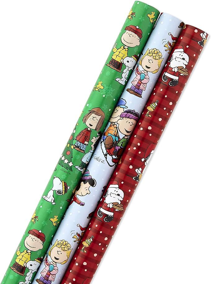Hallmark Christmas Peanuts Wrapping Paper with Cut Lines on Reverse (Pack of 3, 105 sq. ft. ttl) ... | Amazon (US)