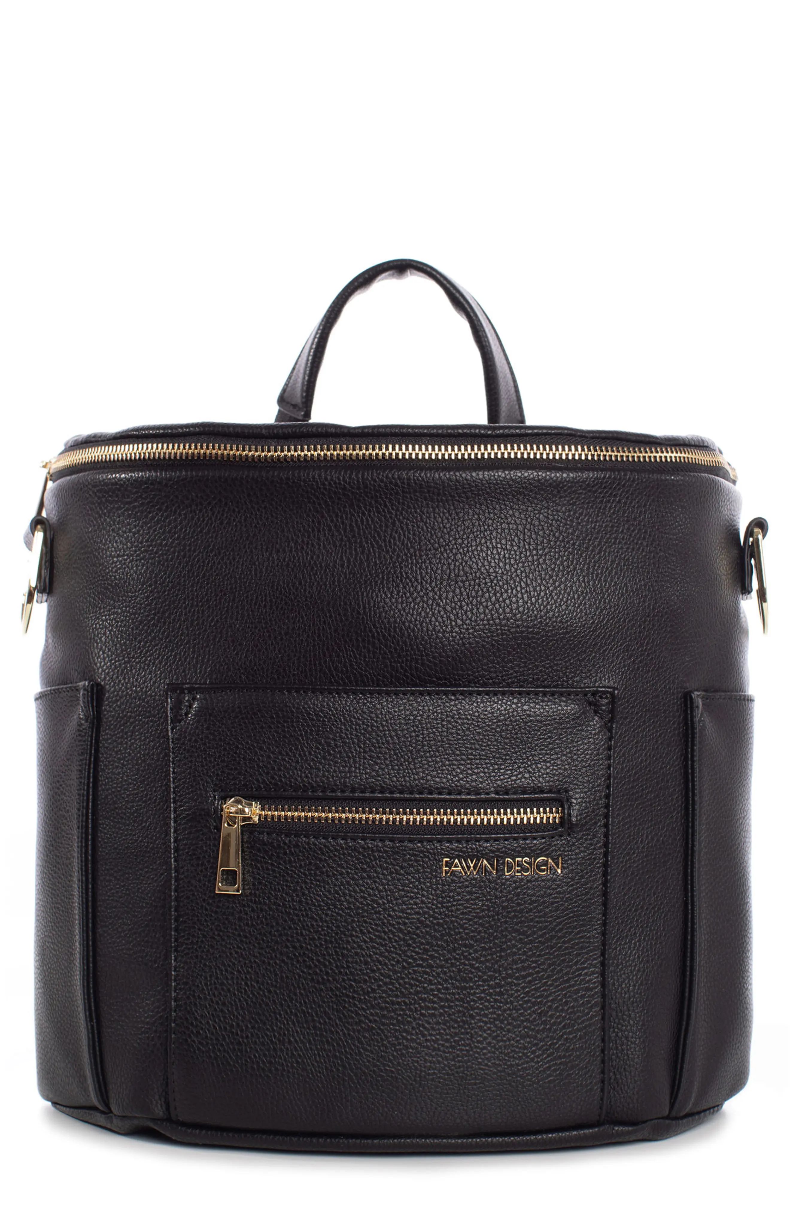 Fawn Design The Mini Convertible Water Resistant Faux Leather Diaper Bag in Black at Nordstrom | Nordstrom