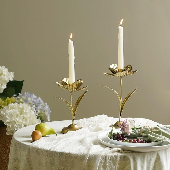 NIKKY HOME Tulip Taper Candle Holders Set of 2, Vintage Elegant Flower Shaped Metal Candlestick f... | Amazon (US)