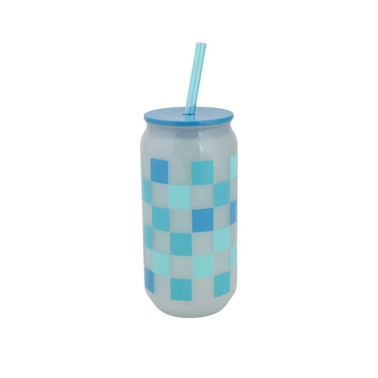 Mainstays 20-Ounce Color-Changing Acrylic Can Shape Tumbler, Blue Check Print | Walmart (US)