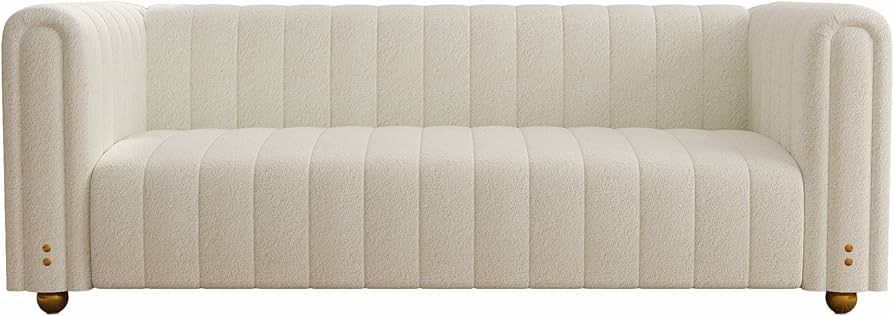 IQIAite 81" White Teddy Velvet Sofa Couch for 3 Person Fashion Couch,with Round Handrails and Met... | Amazon (US)