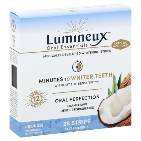 Lumineux Oral Essentials  Whitening Strips  28 Strips   Bonus Mouthwash   Toothpaste  28 Strips | Walmart (US)