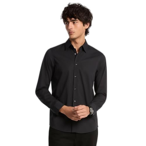 Michael Kors Men's Long Sleeve Classic Cotton Shirt, Black, L | Amazon (US)