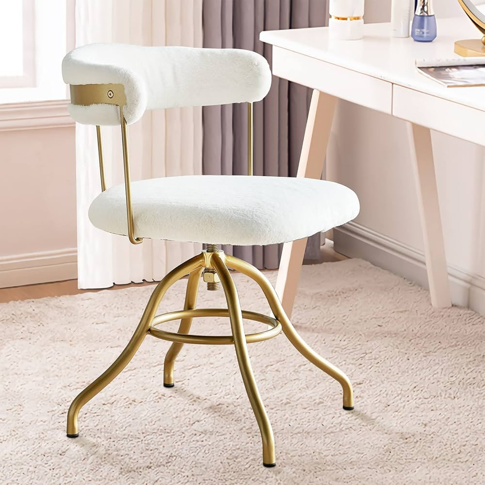 Way2Furn Vintage Desk Chair, Vanity Chair for Women, Comfy Faux Fur Accent Chair, Adjustable Swiv... | Amazon (US)