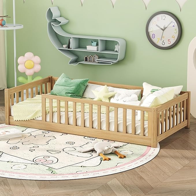 Twin Size Kids Montessori Floor Bed,Twin Floor Bed Frame with Slats,Solid Wood Twin Bed Frame for... | Amazon (US)