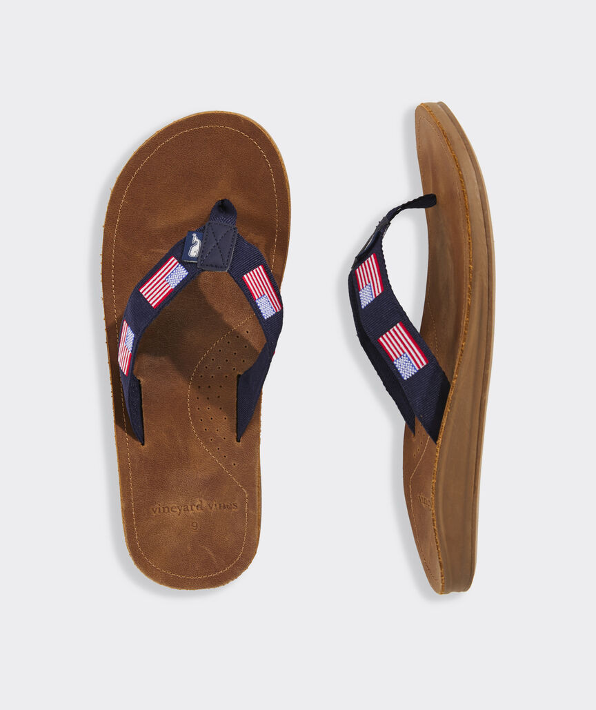 Embroidered American Flag Leather Flip Flops | vineyard vines