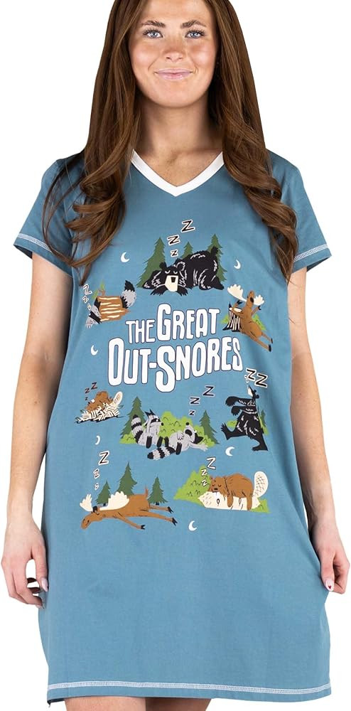 Lazy One Women's Novelty Nightshirt \u2013 Funny Cotton Nightgown, Cute V-neck Sleep Shirts, Wome... | Amazon (US)