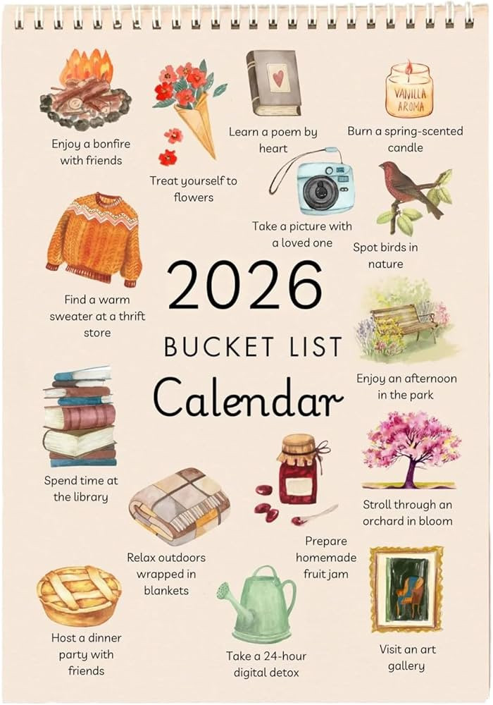 2026 Bucket List Calendar, Art Watercolor Monthly Calendar, Desktop Time Reminder Card | Amazon (US)
