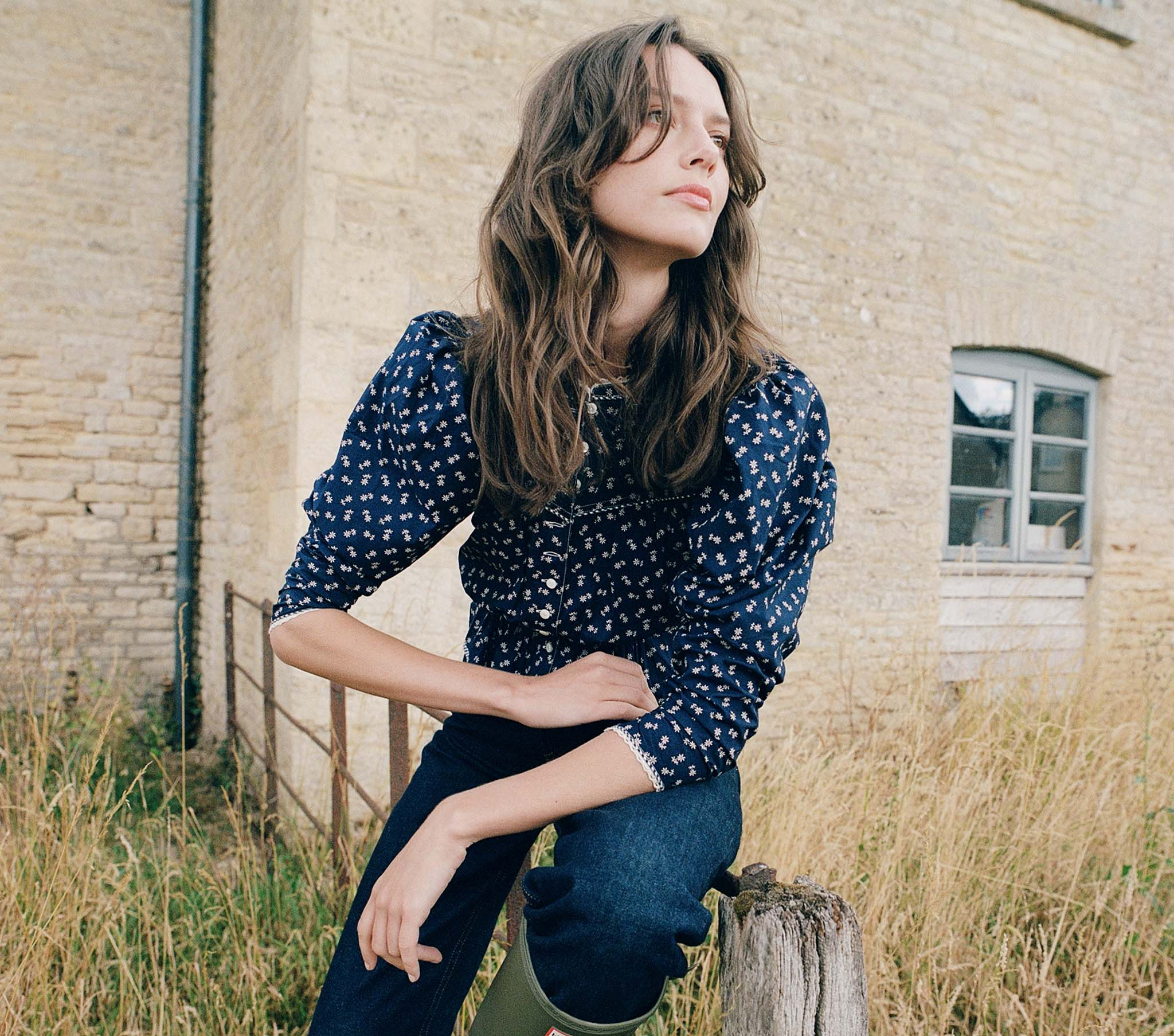 AMELIA TOP - INDIGO CALICO | DÔEN | DOEN