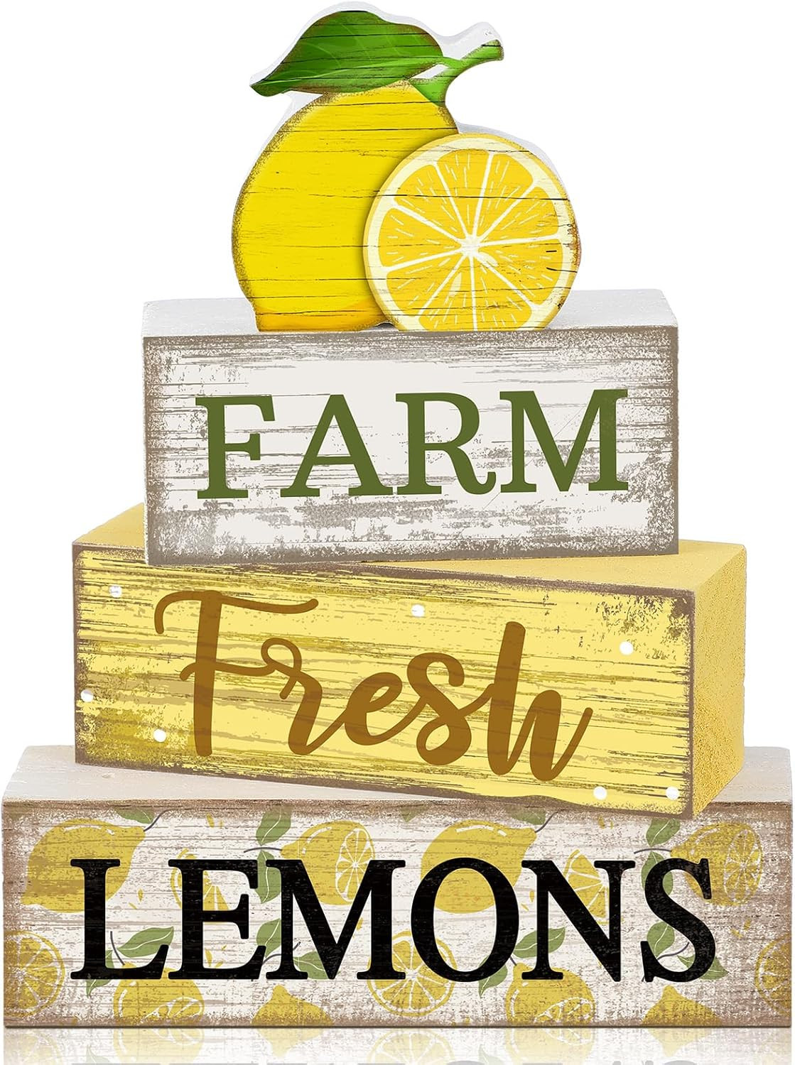 Moucuny 4 Pcs Summer Lemon Decor Wooden Lemon Tiered Tray Decor Farmhouse Rustic Lemons Table Dec... | Amazon (US)