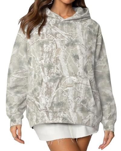 TERIVEEK Women Camo Hoodies Oversized Fleece Maple Leaf Hooded Sweatshirt Long Sleeve Fall Trendy Pullover Hoodie with Pocket | Amazon (US)